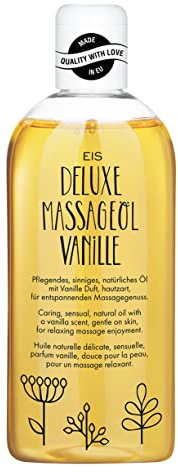 EIS Deluxe Massageöl Vanille | für Massagen zur Entspannung | geeignet für Paare | wärmendes Körperöl zur Muskelentspannung | intimes & flüssiges Gleitöl | erotischer Vanille Duft | 250ml