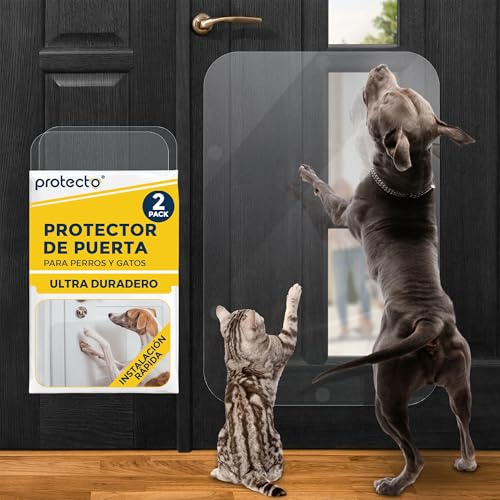 PROTECTO 2er Pack 90x60 cm Hunde und Katzen Kratzschutz Tür – Ultrastarker Hunde- und Katzen Kratzschutz - Einfache Anbringung - Kratzschutz Katze und Hund Transparent Möbel, Balkontüren, Fenster