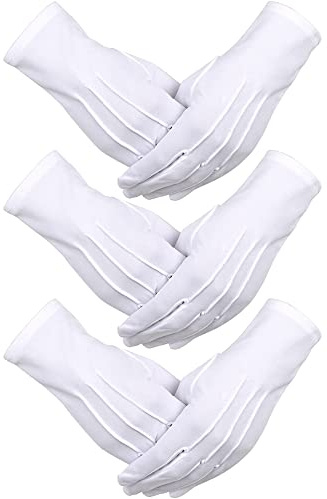 Sumind 3 Paar Nylon Baumwolle Handschuhe Weiß | Stoffhandschuhe, Weiße Genähte Handschuhe für Frauen, Herren, Weihnachtsmann Kostüm, Schmuckpflege, Polizei, Ehrengarde