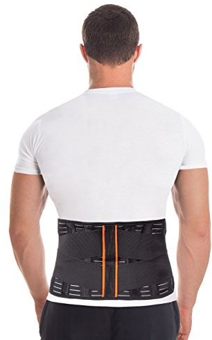 TOROS-GROUP Cinturón de apoyo lumbar con barras estabilizadoras para reducir el dolor y corregir la postura, soporte lumbar ajustable para hombre y mujer con 4 costillas, altura 24 cm, color negro