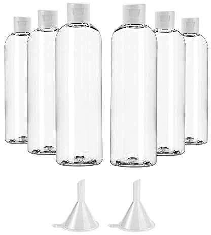 BUZIFU 6 Stück Reiseflasche Set 100ml Plastikflaschen Leer Flug Flasche Set Transparente Kosmetikflascher Duschgel Behälter mit 2 Kleinem Trichter für Flugreisen, Geschäftsreise, Shampoo, Lotion