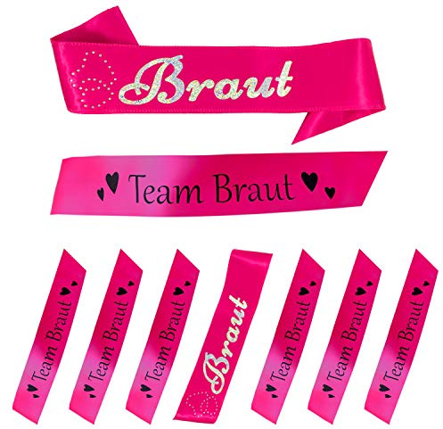 Oblique Unique® Braut + Team Braut Schärpe Set für Junggesellinnenabschied JGA Hochzeit in Pink