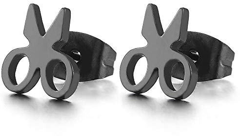 Schwarz Schere Ohrstecker Ohrringe für Herren Damen, Edelstahl Gestüt Ohrringe, Ohrschmuck, Einzigartige