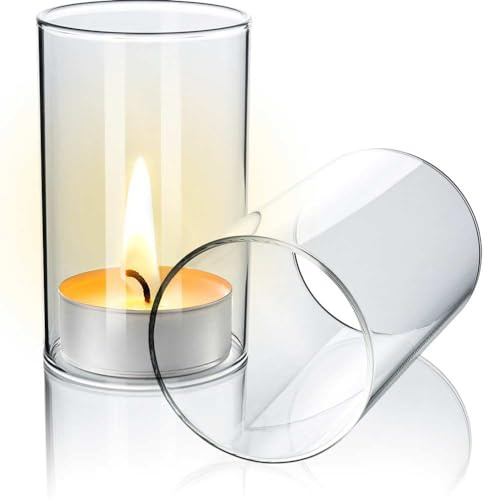 Tuuters 2 Stück Windlicht Glas ohne Boden, Glaszylinder (90 x Ø 50 mm) | 5cm Durchmesser, Borosilikatglas 3.3, hitzefest, Windlichtgläser für Kerzen und Teelichter, Zylinder, Outdoor Windschutz