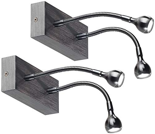 Lunartec 2er-Set LED-Bett- und Lese-Doppel-Leuchten mit Schwanenhals, 2 Watt
