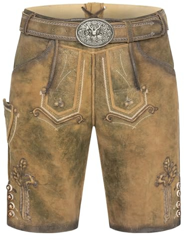 Krüger Herren Trachten Lederhose kurz, Modell: Milo mit Gürtel, Knielang, Tracht, Volksfest