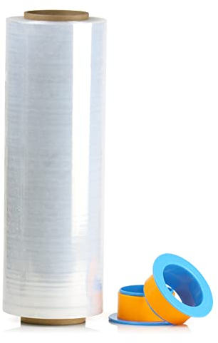 BOMEI PACK Stretchfolie Palettenfolie mit Drehbarer Hülse, Handfolie Wickelfolie, 18my x 380mm x 450m, Packfolie Transparent, 1 Rolle