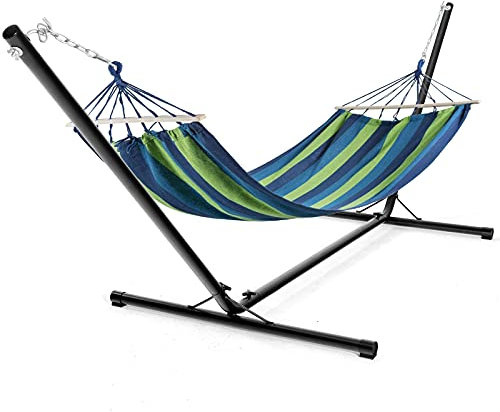 COSTWAY Hängmatteram hängmatteställ hängmattehållare metall svart endast ram, utan hängmatta (325 x 100 x 106 cm)