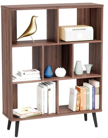 Bestier Libreria Moderna Mid-Century, Scaffale con 7 Cubi e Gambe, Organizzatore di Stoccaggio Indipendente Decorativo, Mensole per Soggiorno, Camera da Letto, Ufficio Casa, marrone