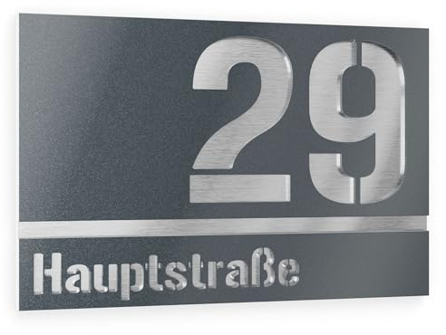 Graviers Design targhetta numero civico a due righe da esterno – 250x175 mm, antracite metallizzato, acciaio inox V2A (AISI 304), personalizzabile