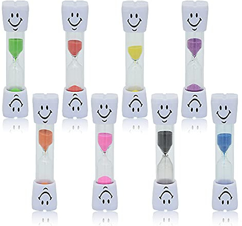Yuronam 3 Minute Sand Timer Set, 8 Pack Colorful Smiley Hourglass Timers for Kids Proper Tooth Brushing