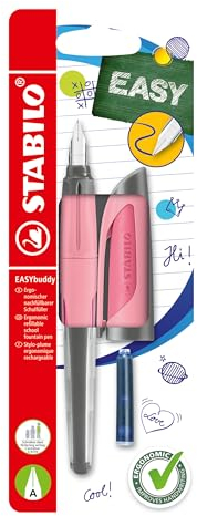 STABILO - Schulfüller mit Anfänger-Feder A - EASYbuddy Pastel in rosiges Rouge - blau (löschbar) - inkl. Patrone