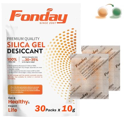 10g x 30 Stück wiederaufladbare Silikagel-Trockenmittel-Pakete Fonday Lebensmittelqualität schnelle Reaktivierung Trockenmittelbeutel Feuchtigkeitsanzeige orange bis grün
