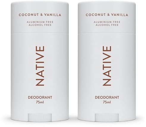 Native Deodorant Womens & Men – Alcohol & Aluminium Free - Coconut & Vanilla Scent - Naturally Derived with Shea Butter, Coconut Oil & Baking Soda - 72 Hour Odor Control (2 Pack, 75ml Each)