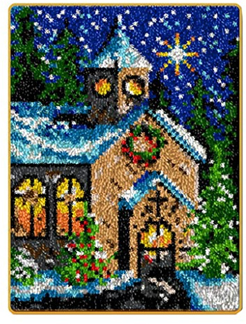 Christmas Rug Making Kits/DIY Christmas Latch Hook Kits-Pre Printed Pattern Embroidery Kits/Cross Stitch Sofa Cushion Cover Tool fit for Beginner and Adults Beginner Home Decor,52x38 cm (Christmas A)