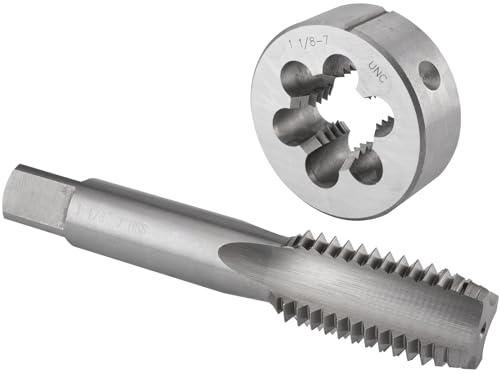 Burkit 1 1/8 Zoll-7 UNC Gewindebohrer und Schneideisen Set, 1-1/8 x 7 UNC Maschinengewindebohrer und runde Schneideisen rechts