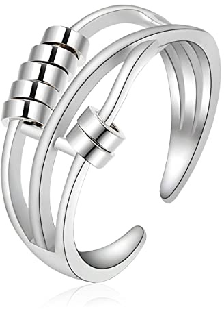 EUDORA Harmony Ball Angst Ring für Frauen Mädchen, 925 Sterling Silber Anti-Stress Einstellbarer Spinner Fidget Ring, Geschenk für Damen