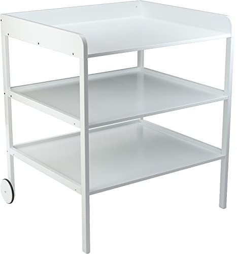 Geuther Wickelregal Clara XL | Baby Wickelkommode aus Buchenholz | Baby Wickeltisch mit Rollen & geräumigen Ablageflächen | Für Wickelunterlage bis 72cm x 85cm | Kinderzimmer Möbel, Weiß