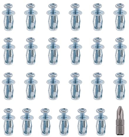 Swpeet 25Pcs M4 x 20 Jack Nuts Petal Nuts Expansion Nut Thins Fixings Dowels with Screws and Phillips Insert Bit Hex Shank Assembly for Hollow Wall Iron Skin Line Use in Thin Soft Wall