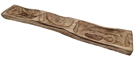 Spetebo Massivholz Schale natur geflammt mit 3 Fächern - 58 x 11 cm - Holz Deko Tablett mit Unterteilungen - Dekotablett Schlüsselbblage eckig massiv rustikal