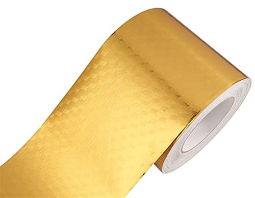 5m Selbstklebende Bordüre Tapete, PVC wasserdichte Tapete Bordüre Dekoration, Türrahmen Wandkantenschutz Home Wanddekoration for Wohnzimmer Badezimmer Küche Fliesen (Color : Gold Checker, Size : 8cm