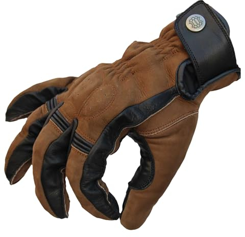 Mycl Turell Motorradhandschuhe Cross Stitch - Motorrad Handschuhe Herr - Echtleder - Handschuhe Herren Motorrad Touring mit Gel Polster (Wood, L)