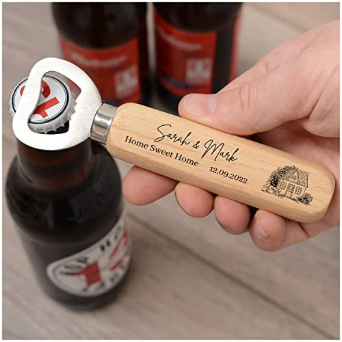 Beecreative Personalised Home Sweet Home Gifts, New Home House Warming Gifts, Personalised Moving In Gift, New Home Present, First Home Gifts, Wooden Bottle Opener