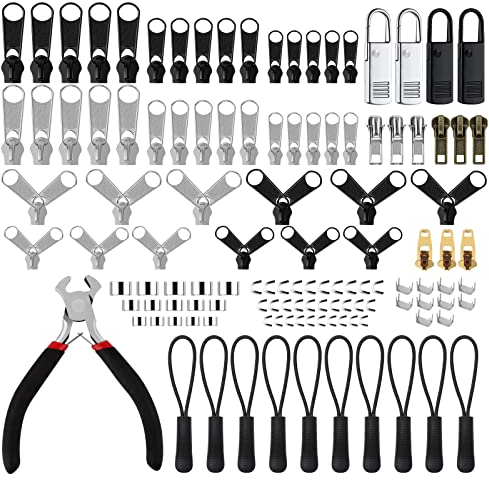 MXTIMWAN 121-teiliges Reißverschluss-Reparaturset, Ersatzscharnier-Set mit Installationszange, Reparaturreißverschluss für Jacken, Taschen, Vorhang