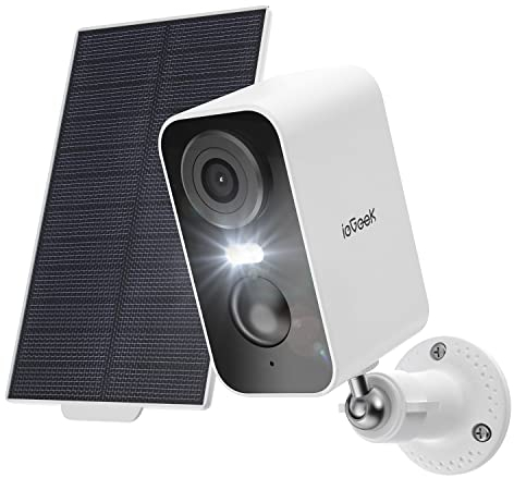 ieGeek 2K Überwachungskamera Aussen Akku Solar, 5200mAh Akku Kamera Überwachung Aussen WLAN, PIR-Personenerkennung,10M Nachtsicht, 2-Wege-Audio, Spotlights, IP65 wasserdicht - Weiss