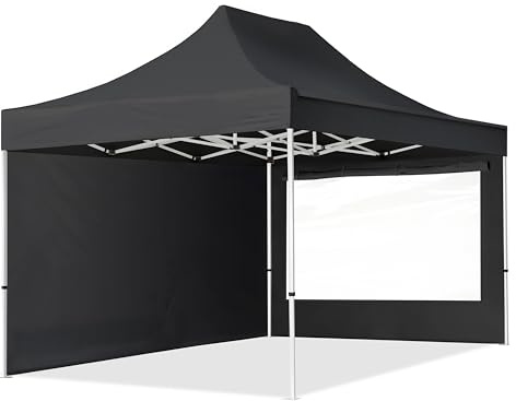 TOOLPORT 3x4,5m Faltpavillon Pavillon Partyzelt Gazebo Stahl 30mm, 2 Seitenteile, Panoramafenster, schwarz