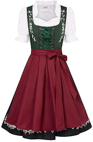 JASAMBAC Vestido tirolés para Mujer, 3 Piezas, Oktoberfest, Traje tirolés, Vestido tirolés, Carnaval, Oktoberfest, Fiesta