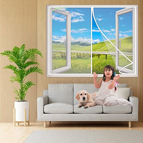 Magnetic Fly Screen Window, 190x175 cm Chain, Full Size, Heavy Duty Curtain, Pet Friendly, for House, French Window- White H