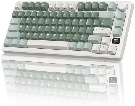 RK ROYAL KLUDGE M75 Wireless Mechanical Keyboard 2.4Ghz/BT5.1/USB-C Gaming Keyboard 75% Layout 81 Keys Gasket Mount with OLED Display & Knob RGB Backlight Hot-Swappable Pale Green Switch, Green