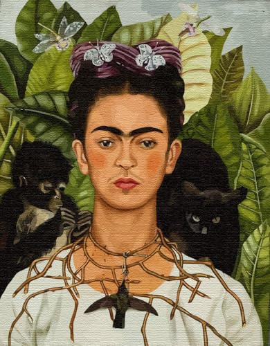 Artnapi Malen nach Zahlen Erwachsene mit Rahmen | DIY Handgemalt | Frida Kahlo Selbstporträt | Kit für Anfänger und Erwachsene | Set inklusive Acrylfarben & Pinsel | 40x50cm Leinwand | Geschenke