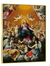 XGMDZRT Berühmte barocke Wandkunst mit gerahmtem Gemälde. Guido Reni Drucke: Krönung der Jungfrau. Reproduktion auf Leinwand. Wandbild für Wohnzimmer, 70x100cm goldener Rahmen