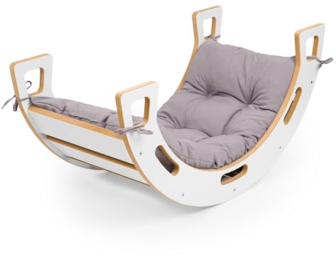 Obubu - Arche d'escalade et Bascule Bébé - Coussin Doux Enfants - Montessori en Bois - Triangle d'escalade - Structure d'escalade - pour Enfants à Partir de 1 an - Blanc