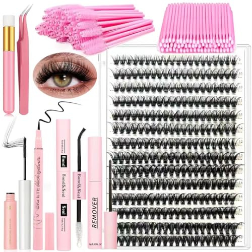 DIY Wimpernverlängerung Kit 280 PCS 9-16mm Länge 40D Curl Einzelne Wimpern Cluster und Lash Bond und Seal Kleber Entferner Eyeliner Mascara Pinzette Lash Applicator Anfänger Set