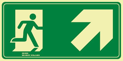 IberNorma SPB150 Señal evacuación Salida escalera flecha Arriba derecha 32x16cm Clase B PVC Luminiscente Homologada (Clase B)