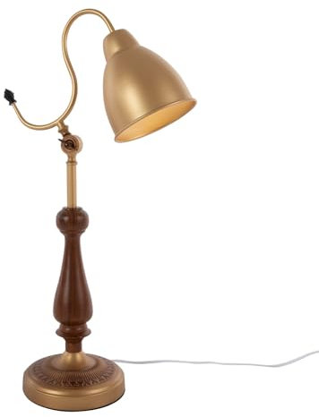 WooDerson Tischlampe Vintage Gold, Tischplatte Schreibtischlampe Mit Kabel, 1.5m Netzkabels, Beleuchtete Fläche 5m², Arbeitsplatzlampe Für Arbeitszimmer, Wohnzimmer, Cafés