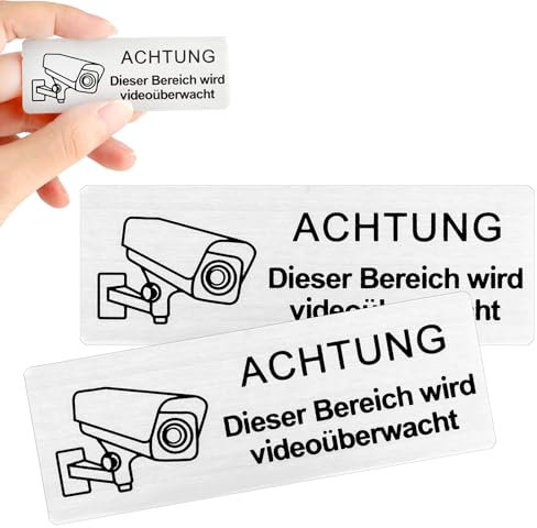 Cobee 2 Stück Videoüberwachung Schild, 8.5x3 Cm Selbstklebend Aluminium Warnschild - Achtung Privatgrundstück