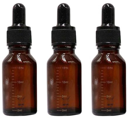 Happyupcity 3Pcs 15ml/0.5oz Empty Refillable Amber Glass Dropper Bottles with Scale Eye Dropper Essential Oil Bottles Sample Vials Travel Liquid Dispenser Container for Perfume Cosmetic
