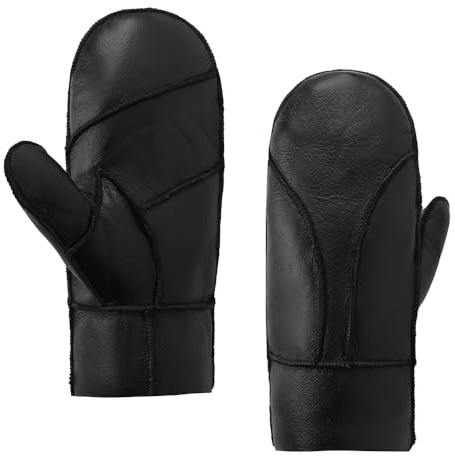 MGGMOKAY Vantar för vinter män lammskinn shearling vantar vinter läderhandskar, svart, L