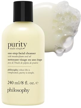 philosophy purity made simple one-step facial cleanser- with meadowfoam seed oil gently cleanses & melts away dirt, oil & stubborn makeup paraben-free face wash