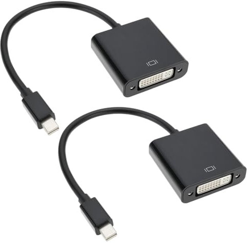 ECSiNG Lot de 2 convertisseurs Mini DP vers DVI-D 20 broches DisplayPort vers DVI 10,8 Gbit/s 1 Mbps canal auxiliaire bidirectionnel pour Windows Ubuntu Noir