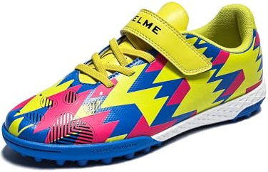 KELME Fußballschuhe für Jungen und Mädchen, Jugendliche, feste Groud, athletisch, Outdoor-Training, Fußballschuhe für kleine/große Kinder, Gelb/Königsblau/Fuchsia, 3 Little Kid