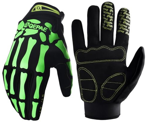 Azarxis Guantes Esqueleto Reflectantes Guantes de Ciclismo para Hombre Mujeres Guantes Antideslizantes para Ciclismo Motociclismo Halloween Cosplay Fiesta (Verde Reflectante, M)