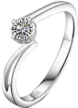KnSam Echter Goldschmuck, Diamantring Weißgold 750, 4 Klaue Diamantring 0.2ct Labor Erstellt Diamant, Geschenk für Valentinstag Verlobung Weihnachten, Weiß Gold, Gr.61 (19.4)