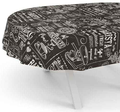 ANRO Wachstuchtischdecke Wachstischdecke Wachstuch Tischdecke abwaschbar Gartentischdecke Wasserabweisend Oval 260x140cm Schnittkante Barista Schwarz