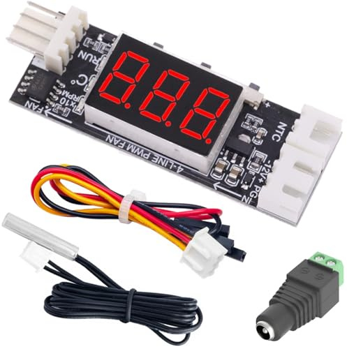 Youmile Vierdraht Thermostat,Lüfter Drehzahlregelung Modul,Thermostat PWM Lüfter Modul,DC 12V 3A 4-Draht PC CPU Lüfter Temperaturregler Digitalanzeige mit NTC-Temperaturfühler DC lötfreie Buchse