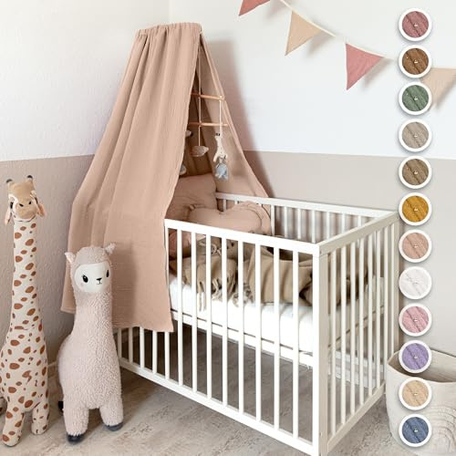 lilimaus Betthimmel Babybett mit Goldapplikationen [in 12 Farben] Himmel Babybett aus 100% Baumwolle Musselin - Betthimmel Mädchen & Jungen - Himmelbett Kinderzimmer & Babyzimmer Deko - Baby Bett